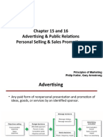 Chapter 15 and 16 Advertising & Public Relations Personal Selling & Sales Promotions