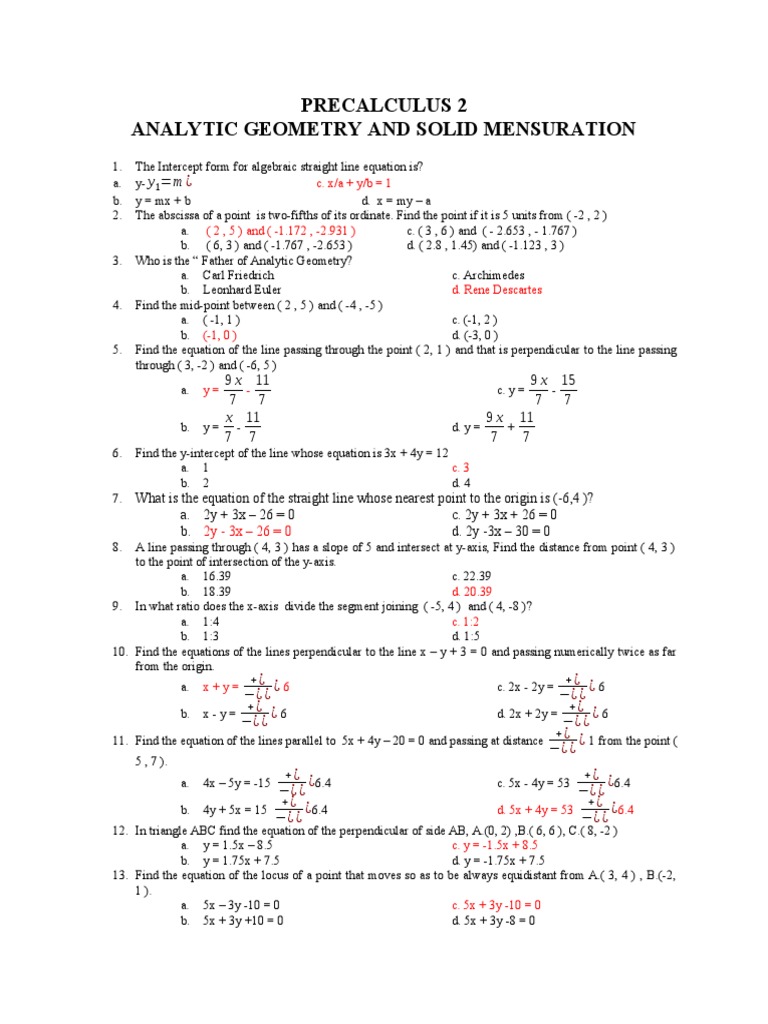 Precalculus Geometry Quiz | PDF | Geometric Objects | Geometry