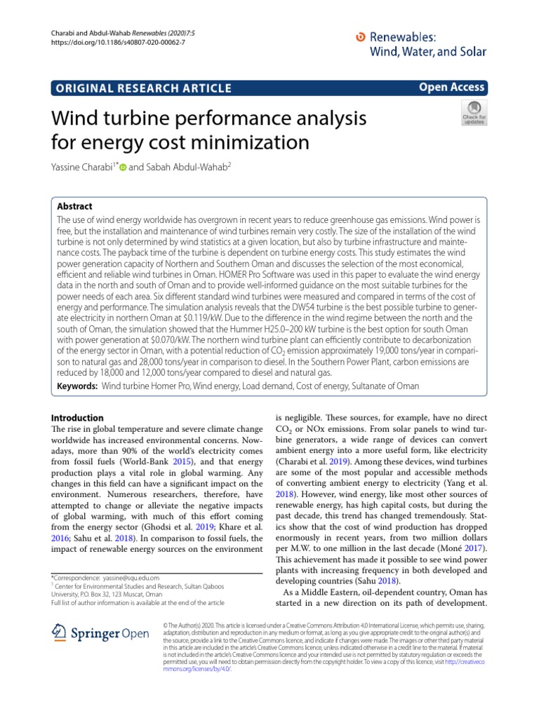 Wind Turbine Performance Analysis For Energy Cost Minimization PDF ...
