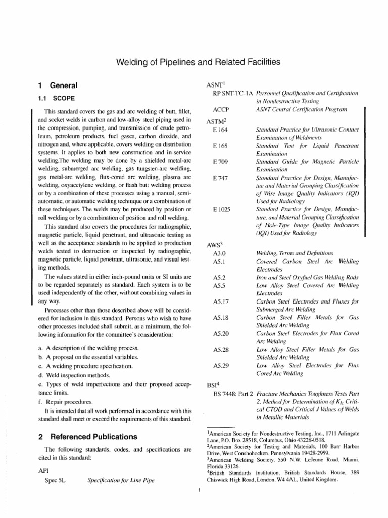 Welding of Pipelines and Related Facilities 1 General PDF