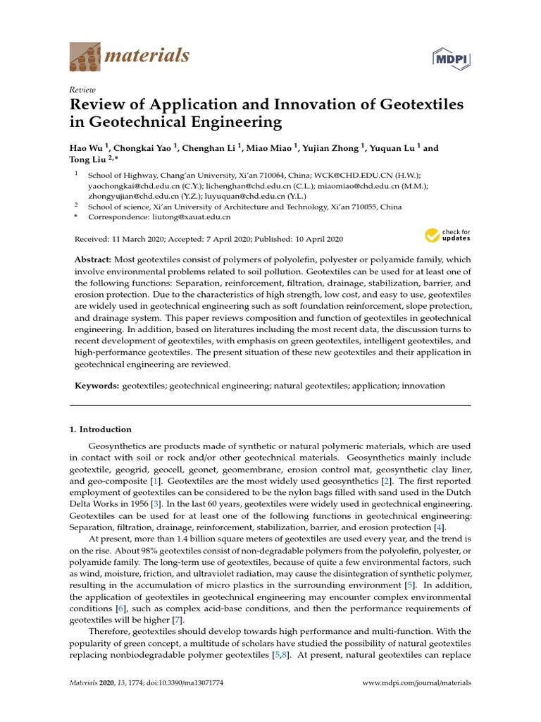Review of Application and Innovation of Geotextile | PDF | Drainage ...