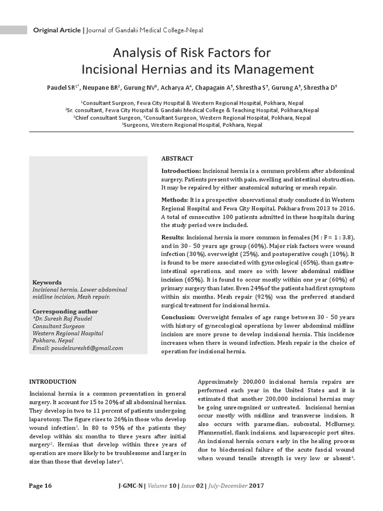 Analysis of Risk Factors For Incisional Hernias An | PDF | Surgery | Wound