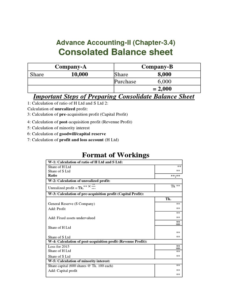 Consolidated Balance Sheet Preparation | PDF | Equity (Finance ...