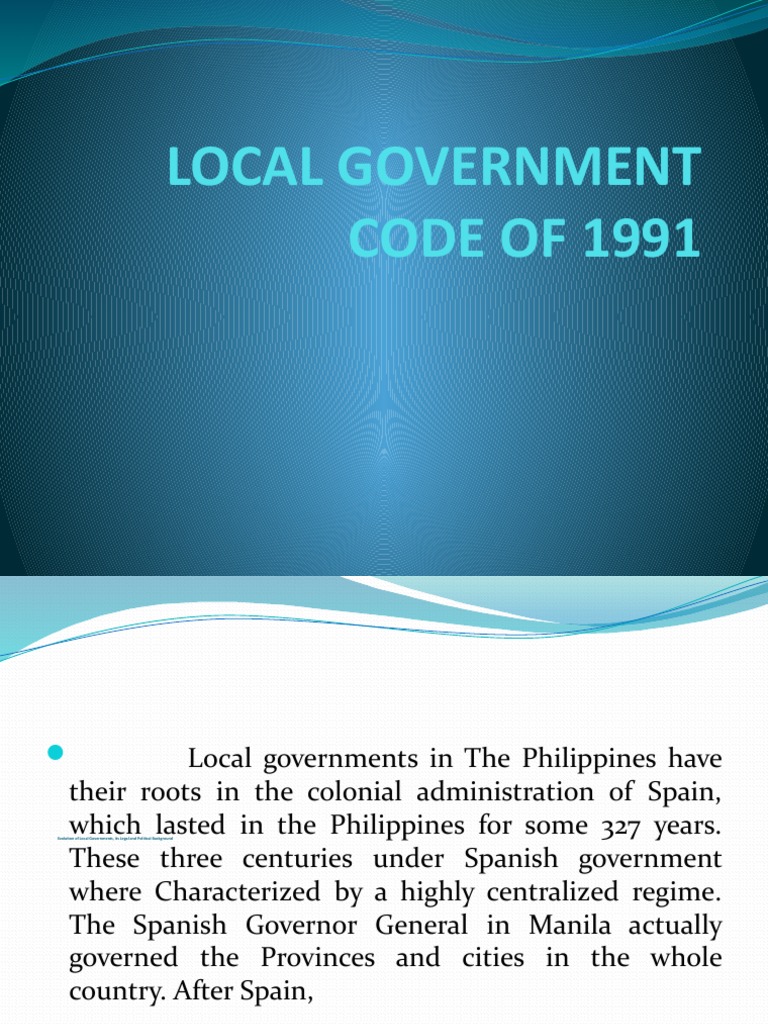 Local Government Code of 1991. PDF Devolution Governance