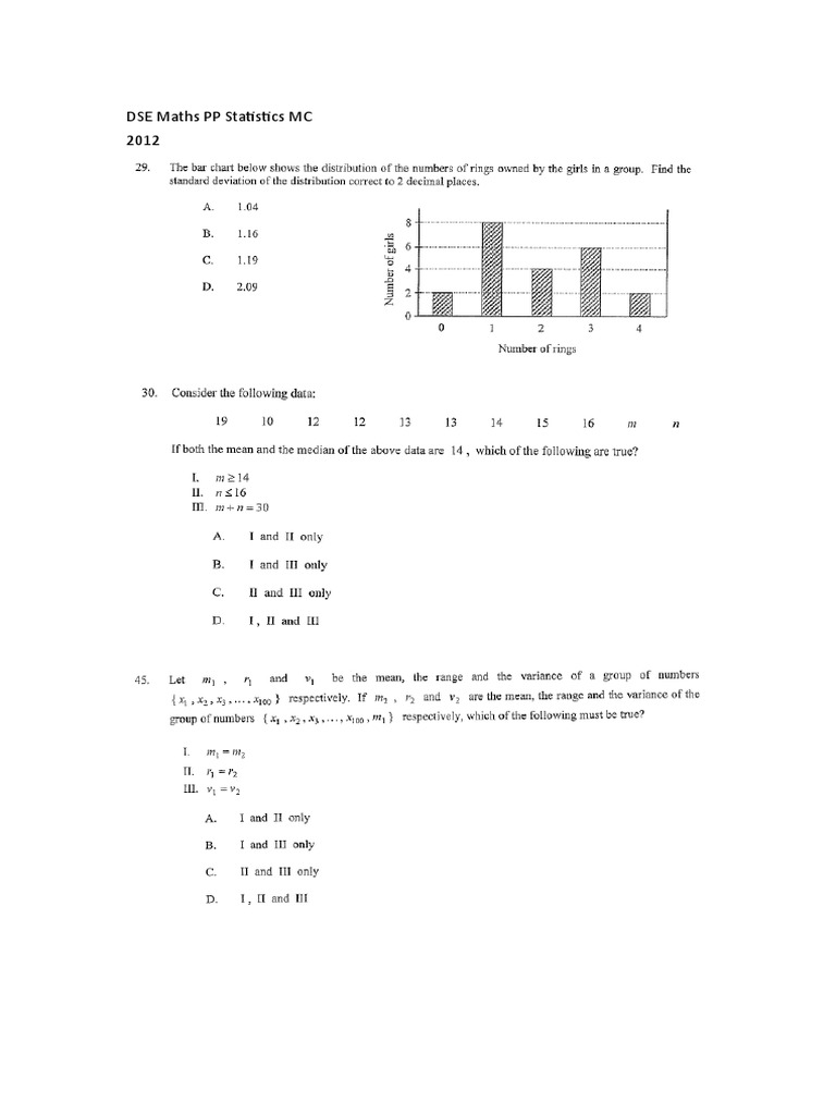 DSE Maths PP Statistics MC | PDF