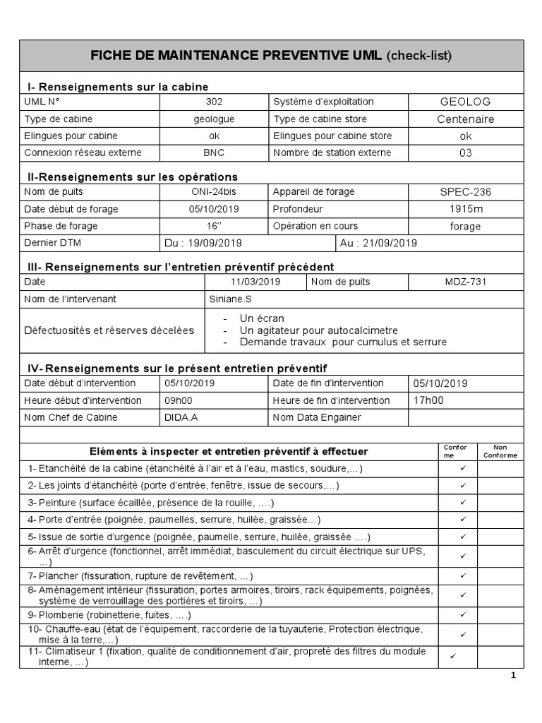 Excel Carnet D entretien Voiture A Imprimer Gratuit FICHE DE MAINTENANCE PREVENTIVE UML (Checklist) | PDF | Balance  (instrument) | Capteur