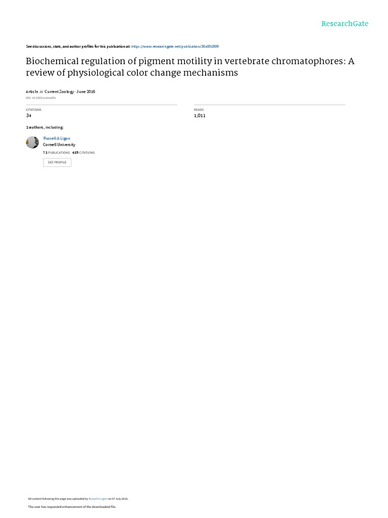 Biochemical Regulation of Pigment Motility in Vertebrate Chromatophores