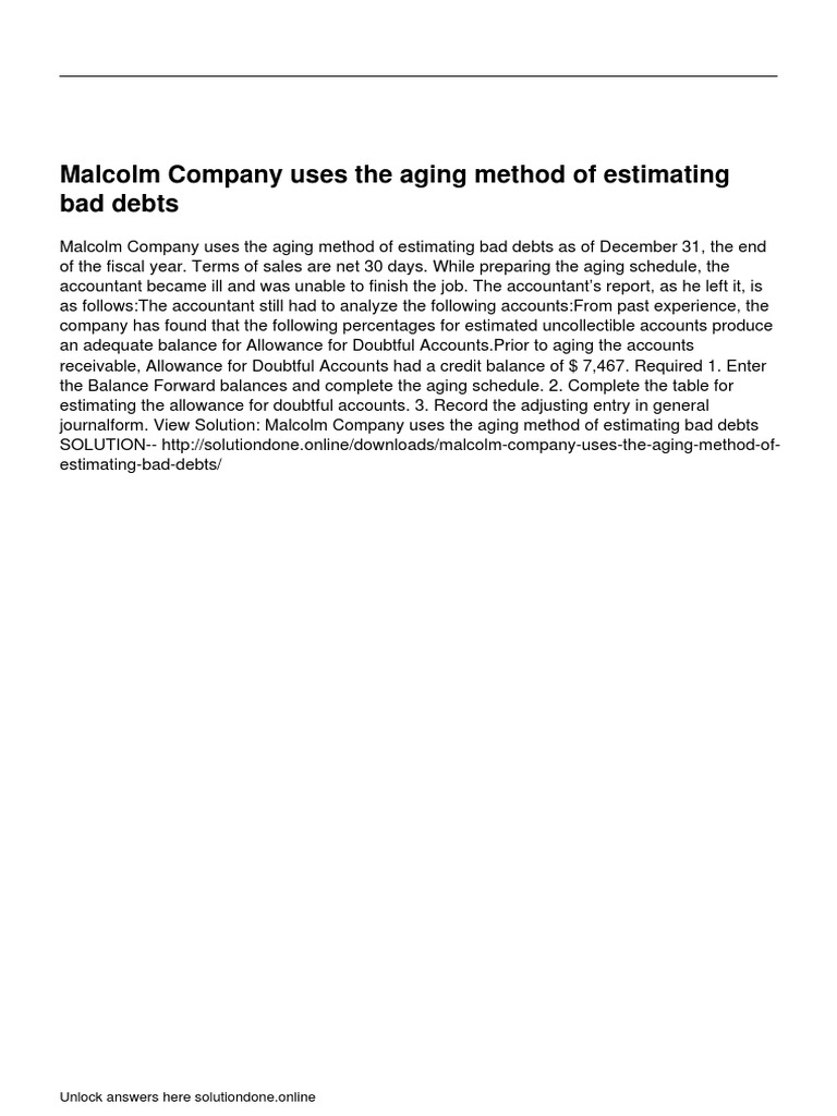 Malcolm Company Uses The Aging Method of Estimating Bad Debts | PDF