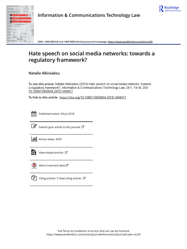 Hate Speech On Social Media Networks: Towards A Regulatory Framework ...