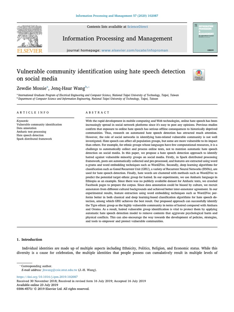 Mossie and Wang 2020 Hate Speech Social Media | PDF | Deep Learning ...