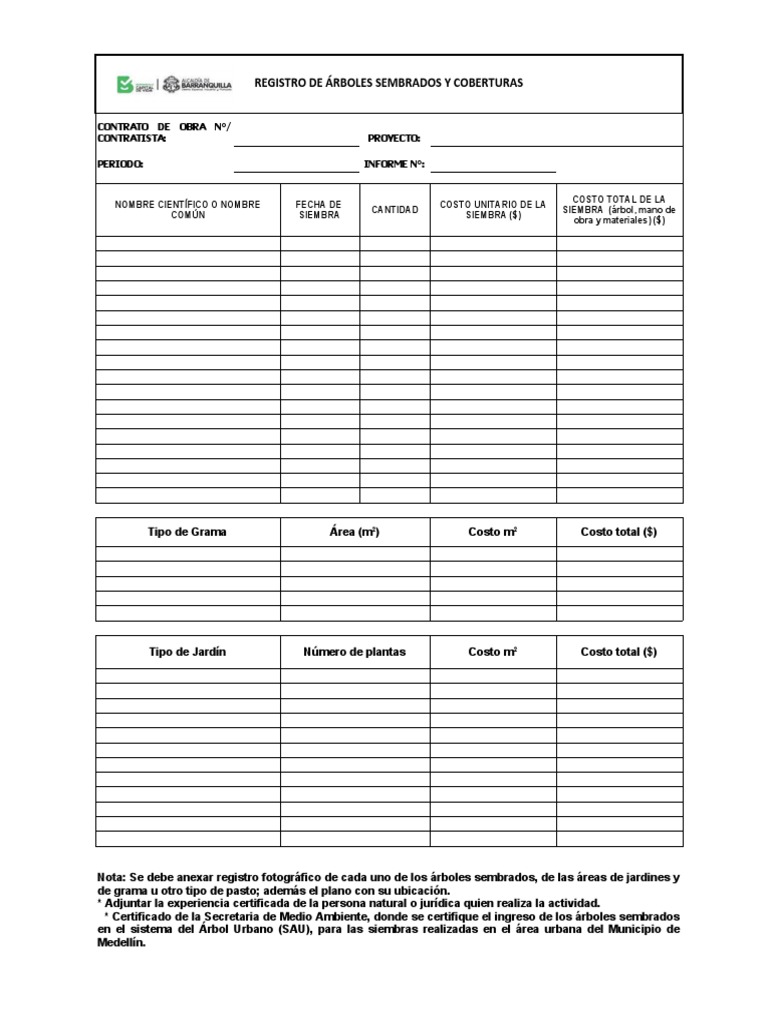 Registro de Árboles Sembrados y Coberturas | PDF