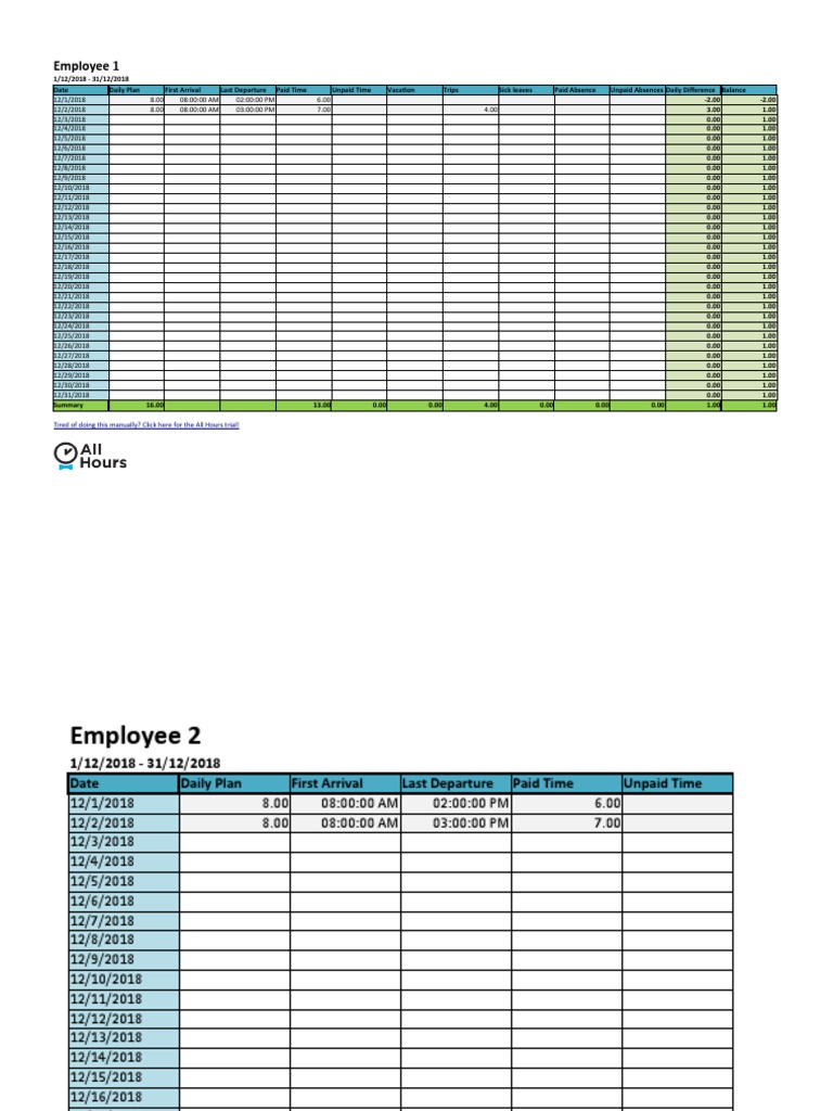 Monthly Timesheet Template Excel | PDF | Sick Leave | Private Law