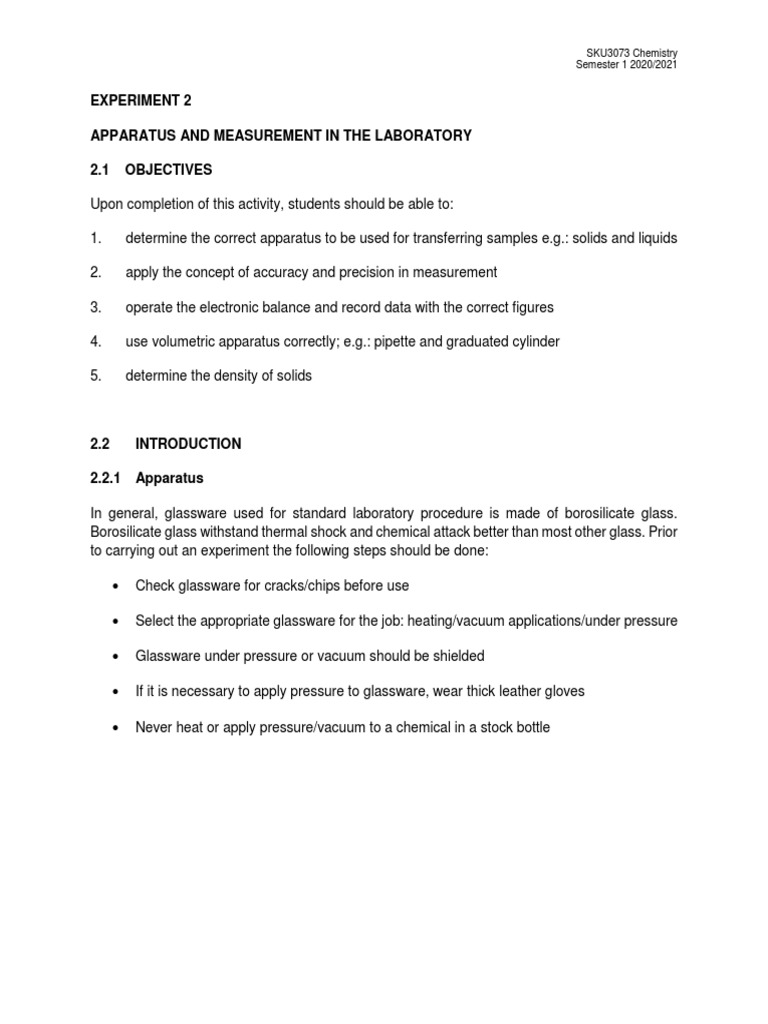 Experiment 2 Apparatus and Measurement in The Laboratory 2.1 Objectives