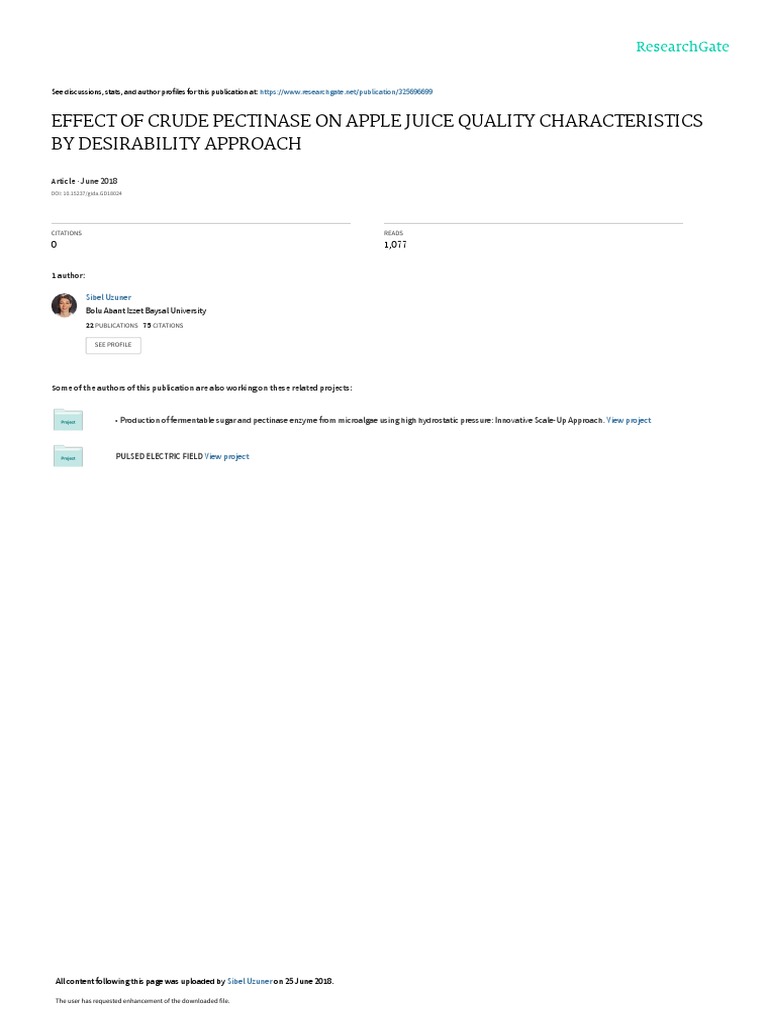 Effect of Crude Pectinase On Apple Juice Quality C PDF Analysis Of Variance Mathematical