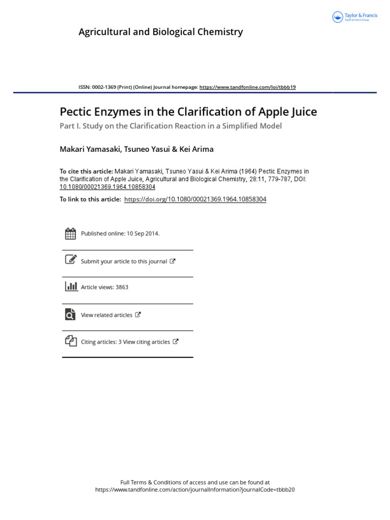 Pectic Enzymes in The Clarification of Apple Juice PDF Physical Sciences Physical Chemistry