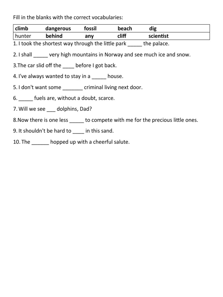 Vocabulary Fill-in-the-Blanks Exercise | PDF