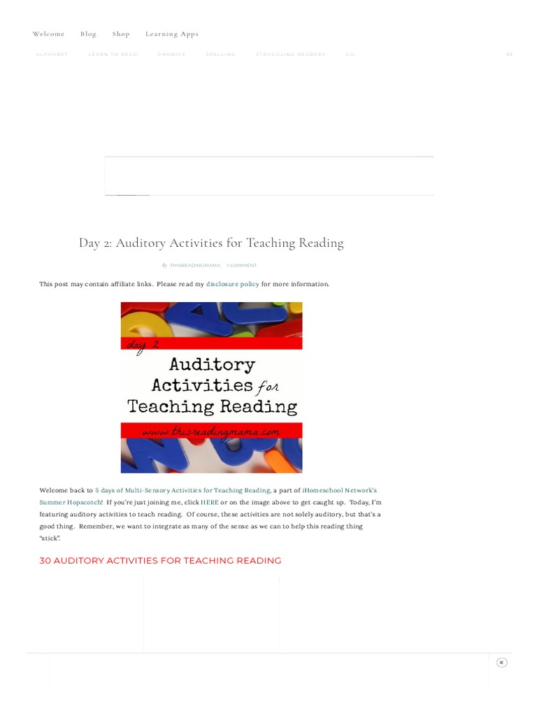 Day 2 - Auditory Activities For Teaching Reading | Download Free PDF ...