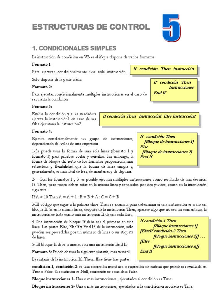 Estructuras If y ElseIf en Visual Basic | PDF | Flujo de control ...
