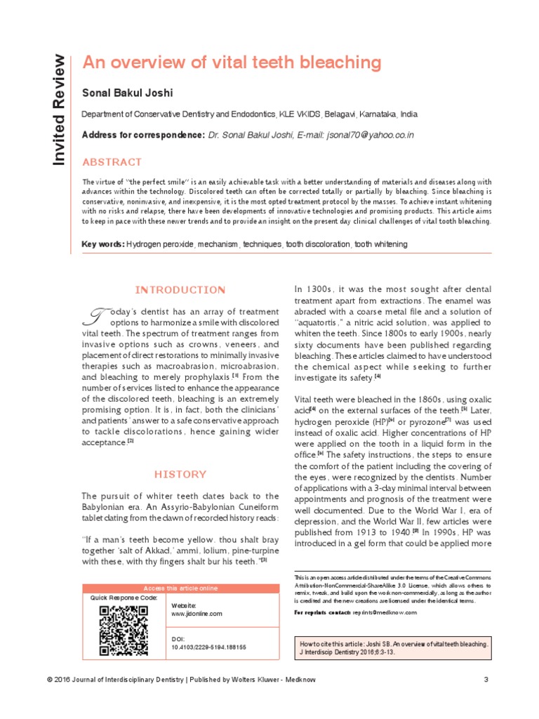 An Overview of Vital Teeth Bleaching PDF Tooth Enamel Mouth