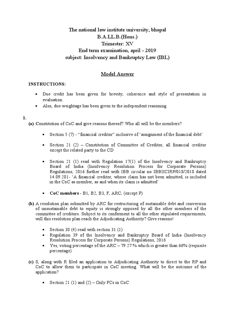 Model Answer Key | PDF | Bankruptcy | Liquidation