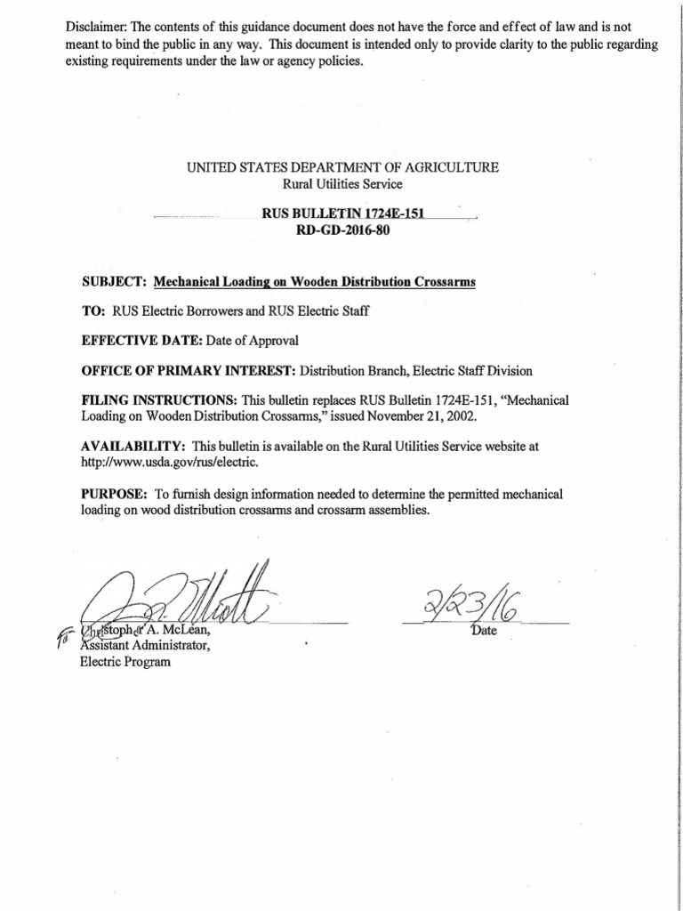 RUS BULLETIN 1724E151 RDGD201680 SUBJECT Mechanical Loading On