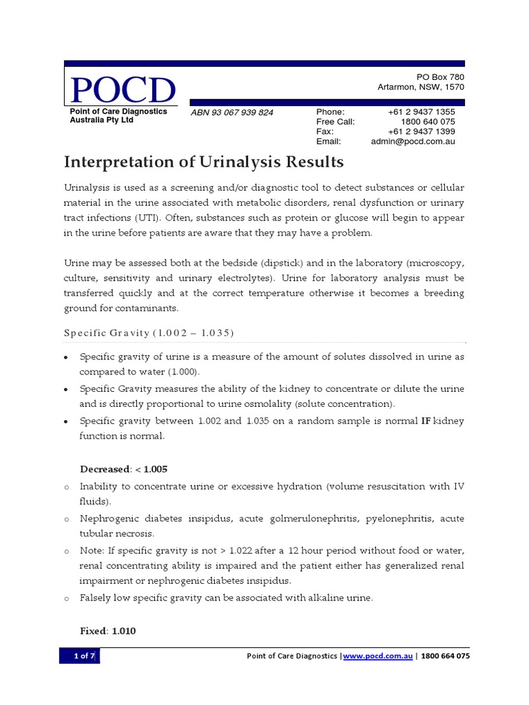 Interpretation of Urinalysis Results PDF PDF Medical Specialties