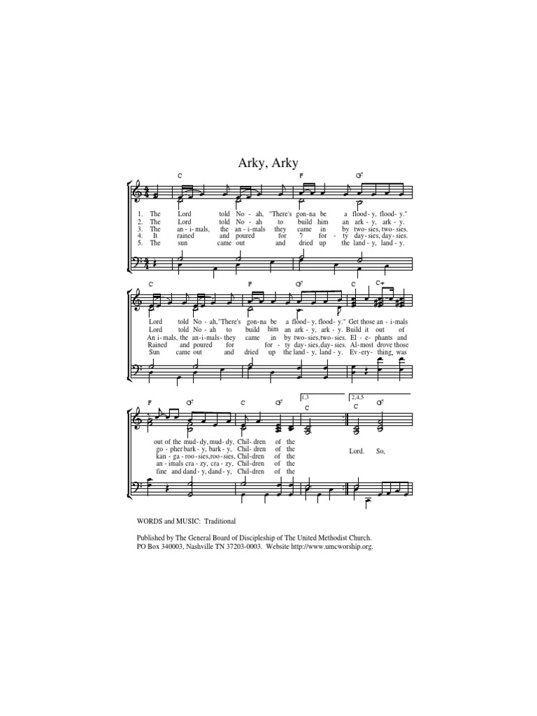 Arky, Arky: WORDS and MUSIC: Traditional Published by The General Board ...