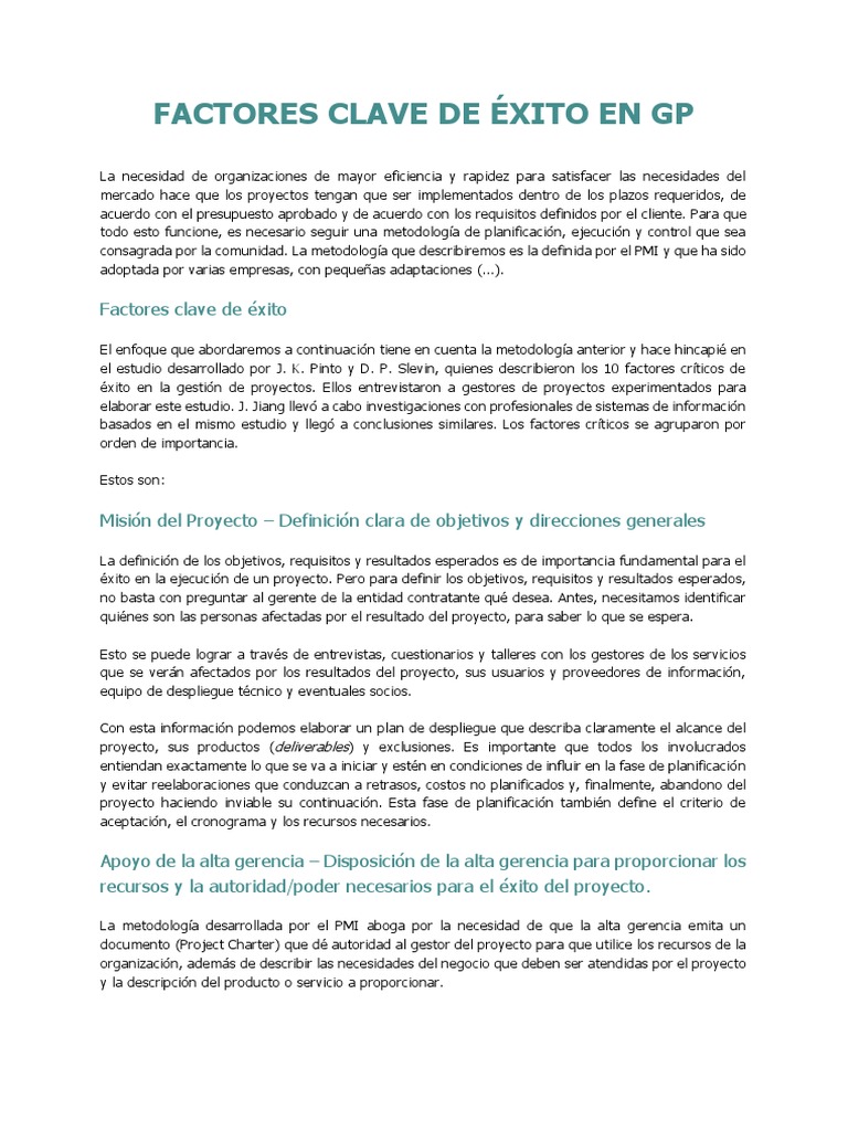 Factores Clave de Éxito | PDF | Planificación | Gestión de proyectos