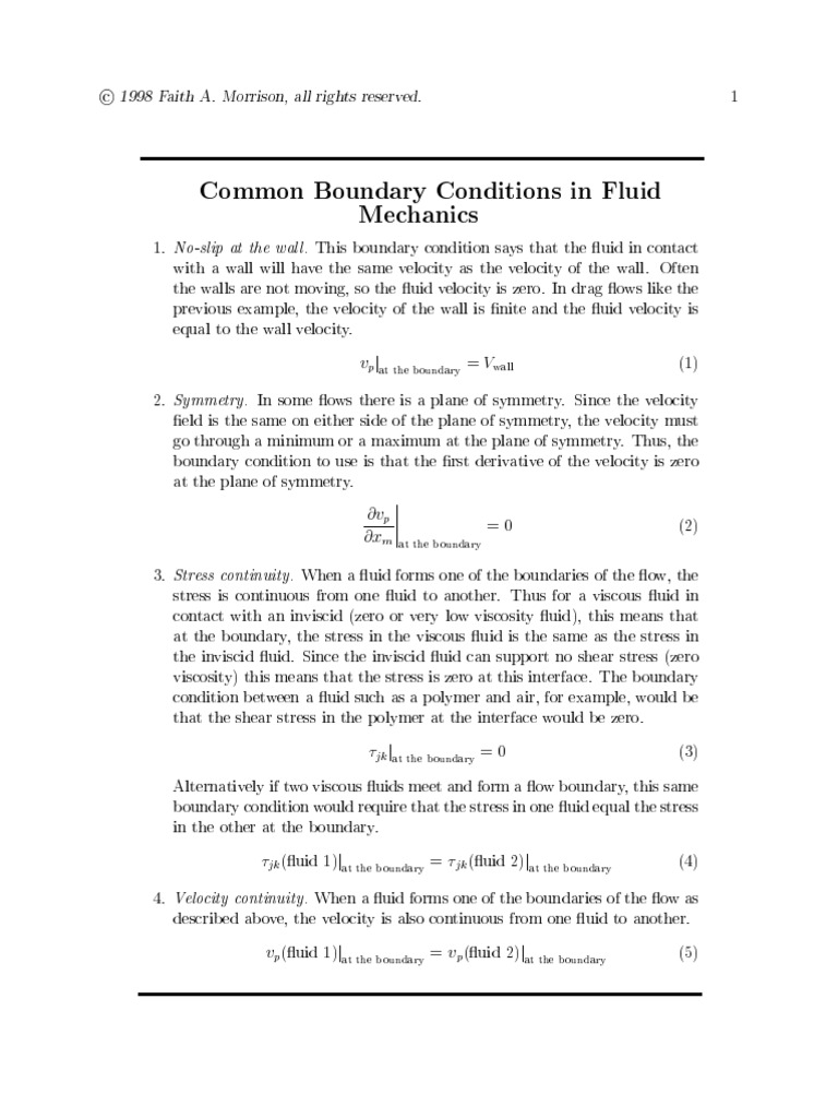 Common Boundary Conditions in Fluid Mechanics PDF