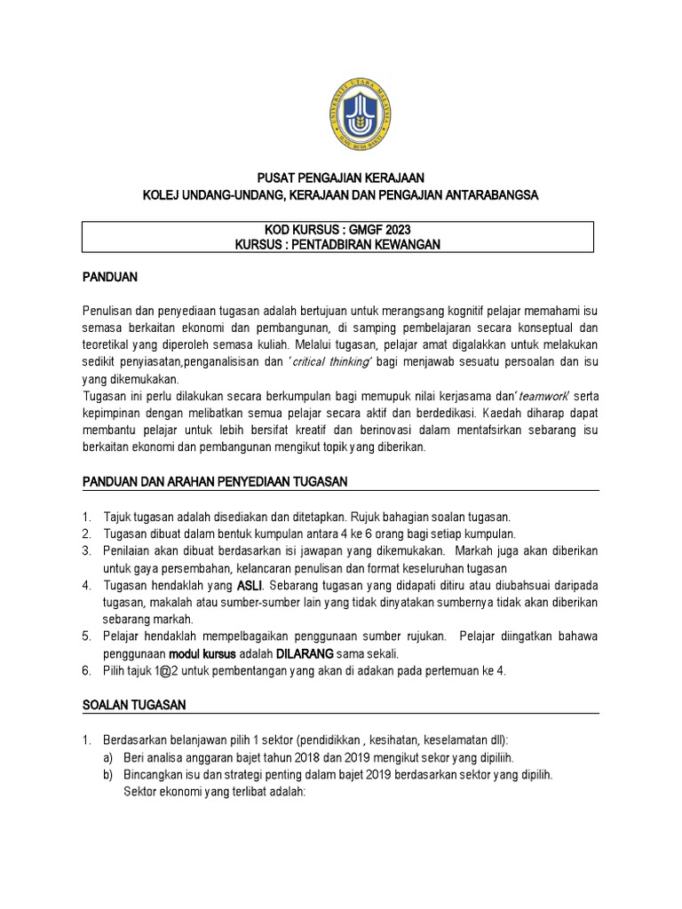 Arahan Tugasan Pdf