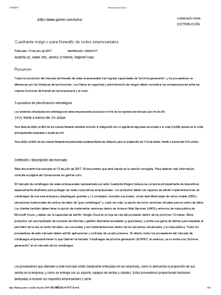 MQ 2017 Gartner MQ For Enterprise Network Firewalls En.es PDF