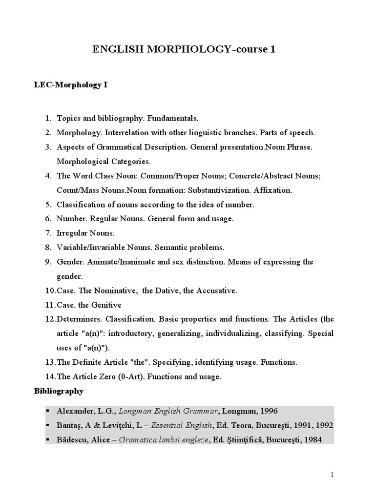 English Morphology Course Overview | PDF | Grammar | Noun