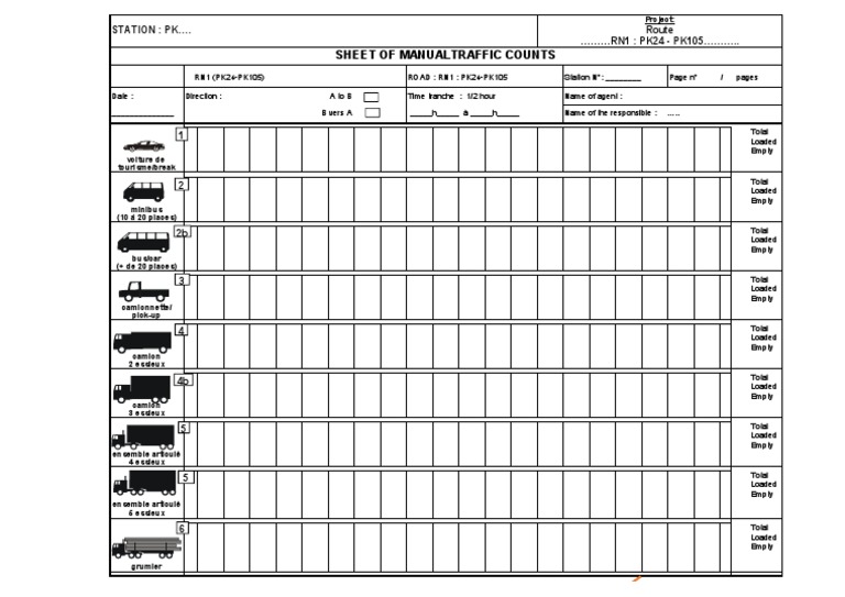 Model Traffic Count Sheet PDF Bus Transport Transport
