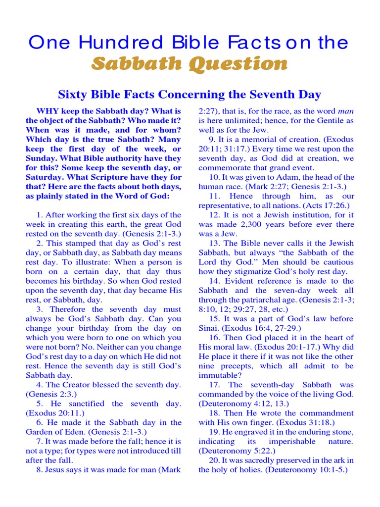 Sabbath Question: One Hundred Bible Facts On The | PDF | Acts Of The ...