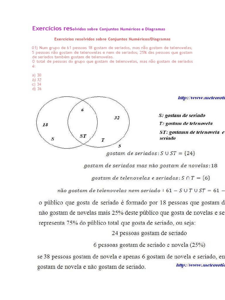 Exercícios resolvidos sobre Conjuntos Numéricos e Diagramas de Venn ...
