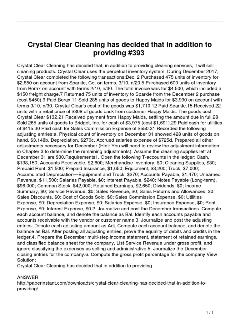 Crystal Clear Cleaning Has Decided That in Addition To Providing | PDF ...