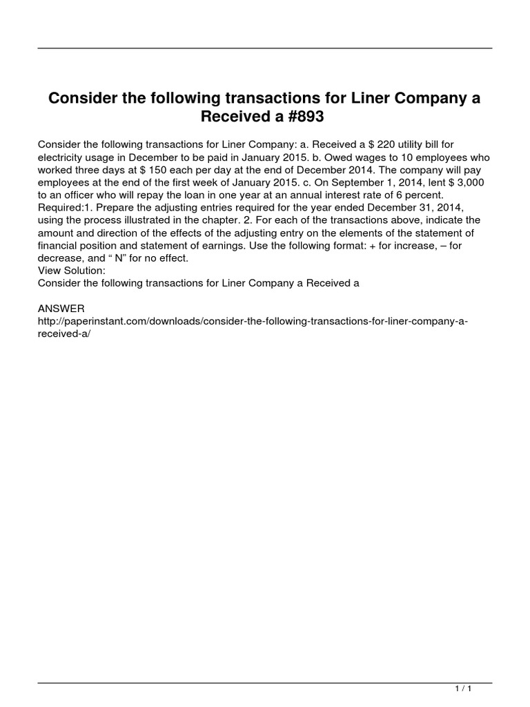 Consider The Following Transactions For Liner Company A Received A PDF
