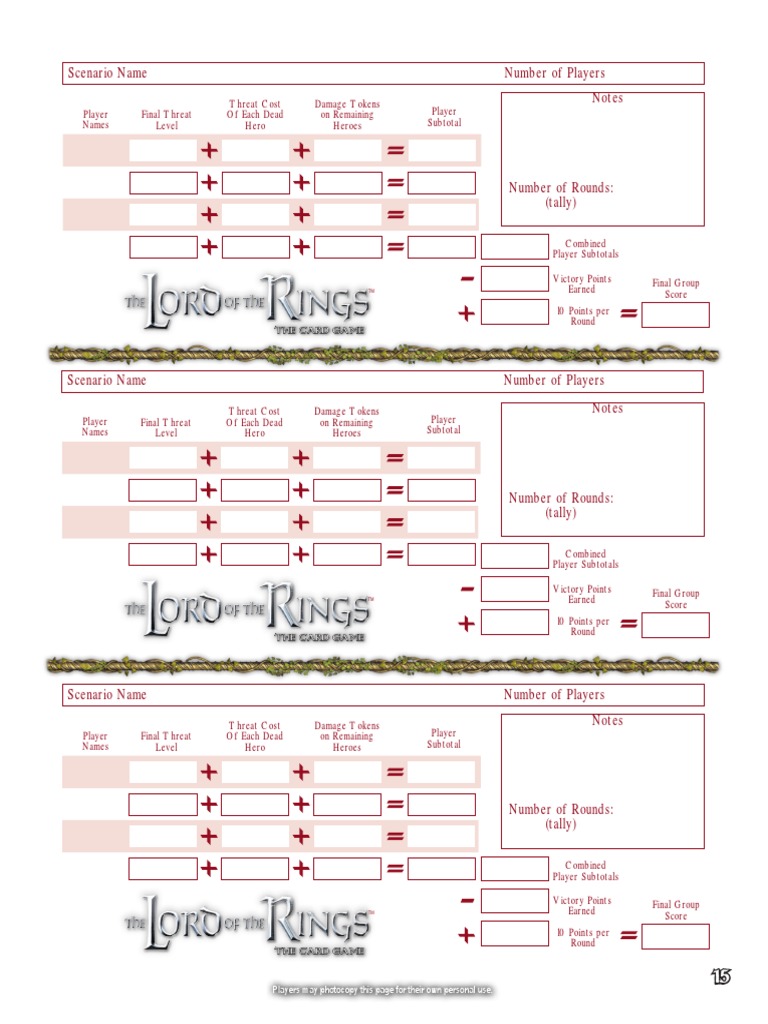 Lotr Scoresheet 17 Printer Friendly PDF | PDF