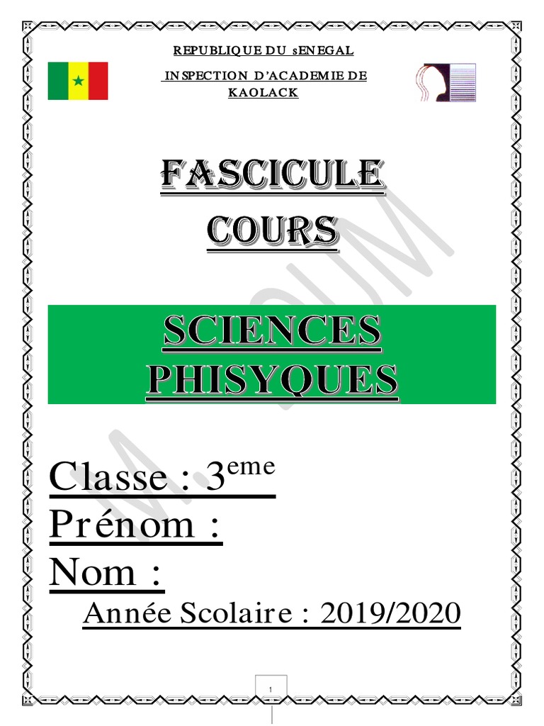 Page De Garde Physique Chimie 3eme A Imprimer Mon Fascicule Cours SP 3eme PDF | PDF | Foudre | Obliger