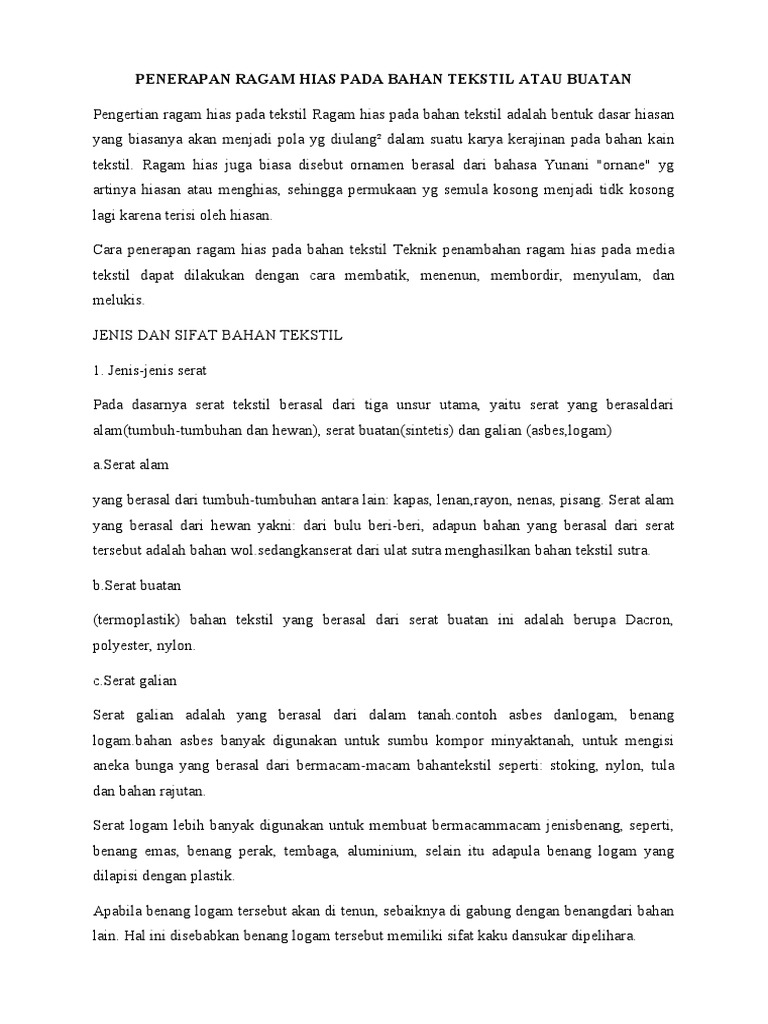 Penerapan Ragam Hias Pada Bahan Tekstil Atau Buatan