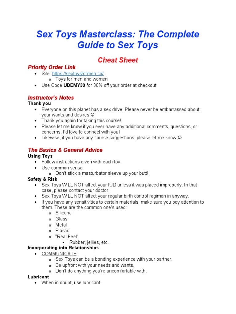Sex Toys Masterclass Cheat Sheet PDF Dildo Anal