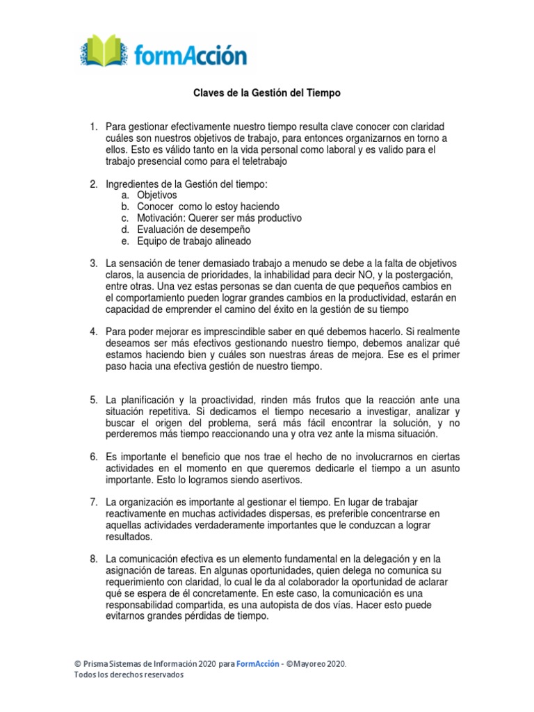 Claves de La Gestio N Del Tiempo | PDF | Gestión del tiempo ...