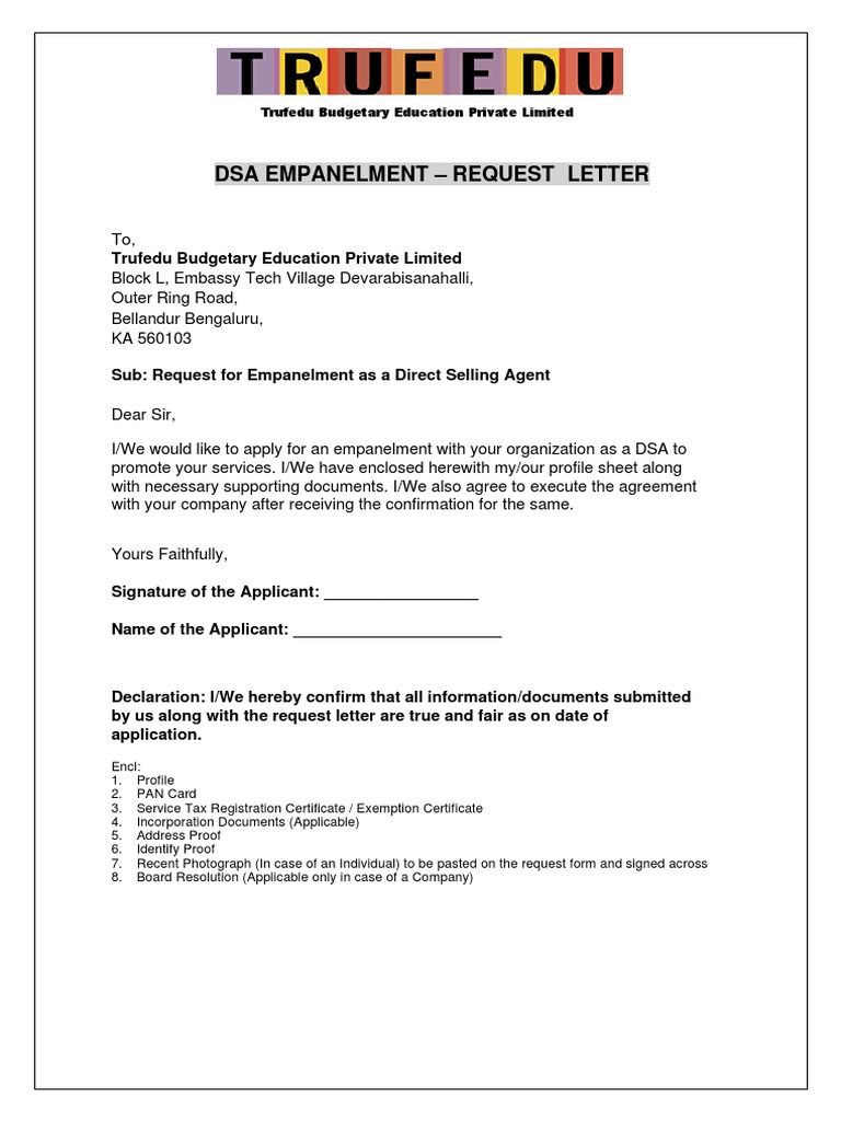 DSA Empanelment Request Letter | PDF | Business