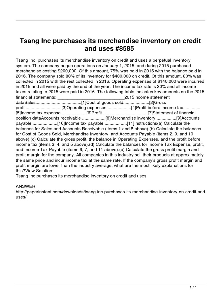 Tsang Inc. Credit Inventory Analysis | PDF | Cost Of Goods Sold | Gross ...