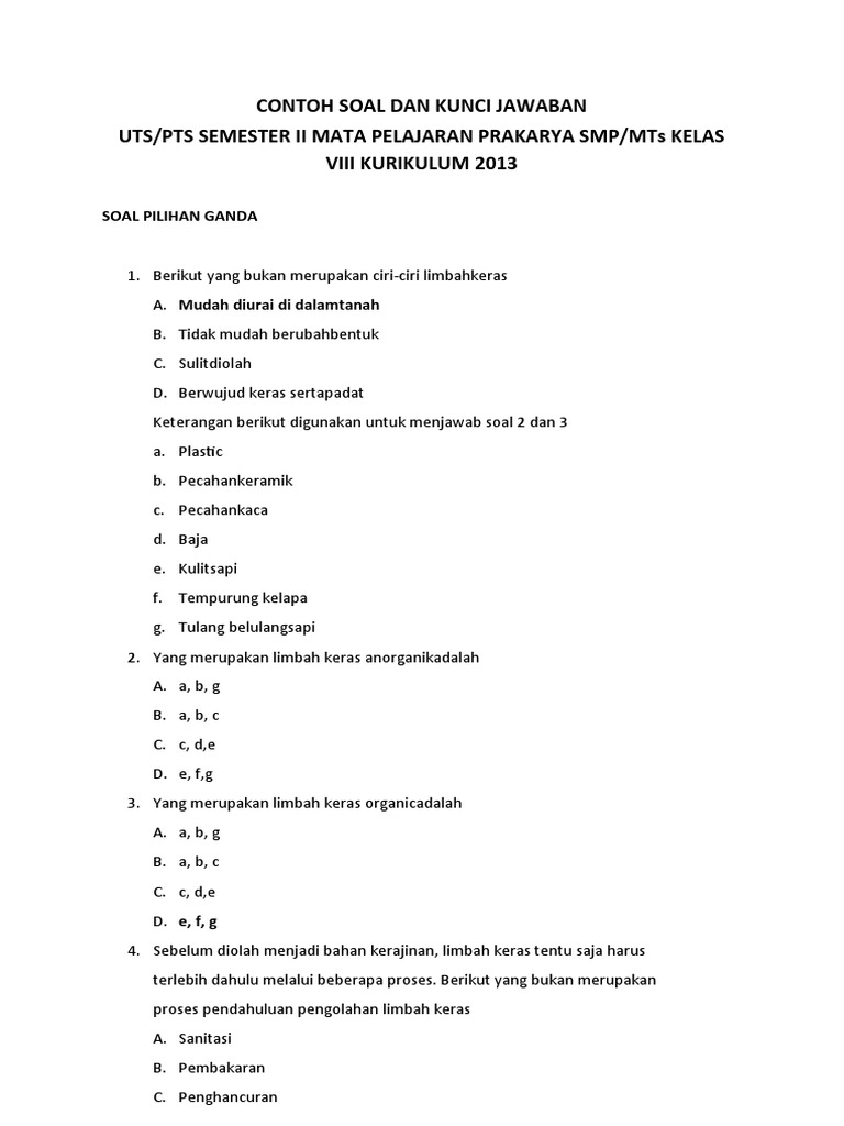 Soal Uts2 Prakarya 8 K13 Pdf