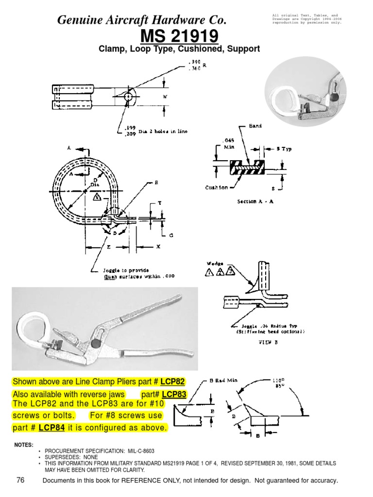 Genuine Aircraft Hardware Co.: Clamp, Loop Type, Cushioned, Support ...