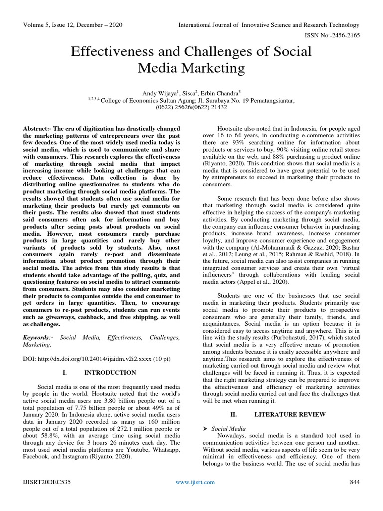 Effectiveness and Challenges of Social Media Marketing | PDF | Social ...