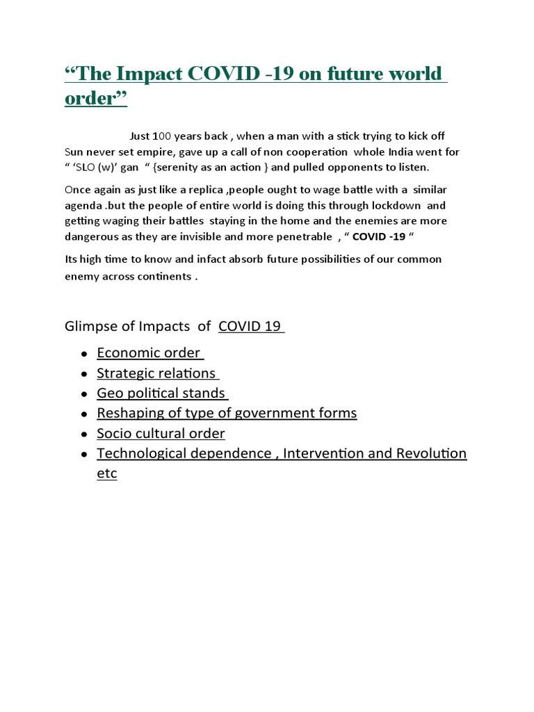 The Impact COVID 19 Final | PDF | China | World Politics