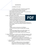 Discussion Notes 1. Role of Filipino Language and Dialects in The Country