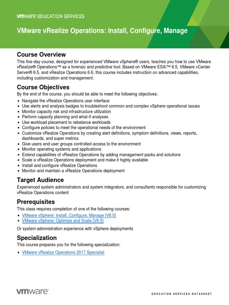 EDU - DATASHEET Vrealize Operations ICM V6.6 | PDF | Trademark ...